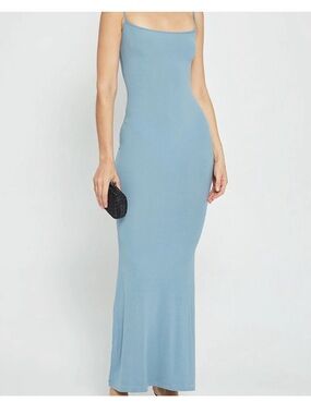 Skims SOFT LOUNGE
LONG SLIP DRESS blue rare ribbed new spring maxi
